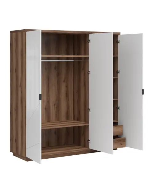 Armario de tres puertas Forn 180 cm roble delano oscuro/blanco brillo