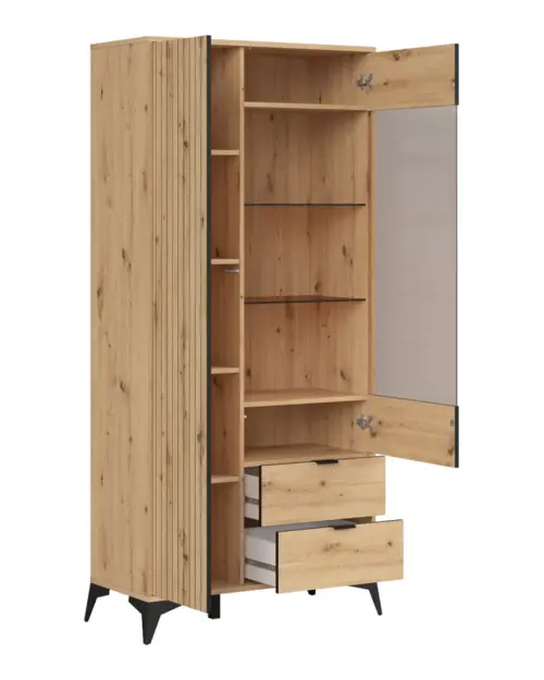 Vitrina alta Lamea 90 cm con 2 puertas y 2 cajones roble artisan