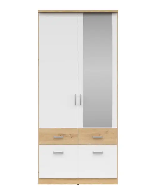 Шкаф двухдверный Brando-2 91 см с зеркалом и ящиками дуб артизан/белый