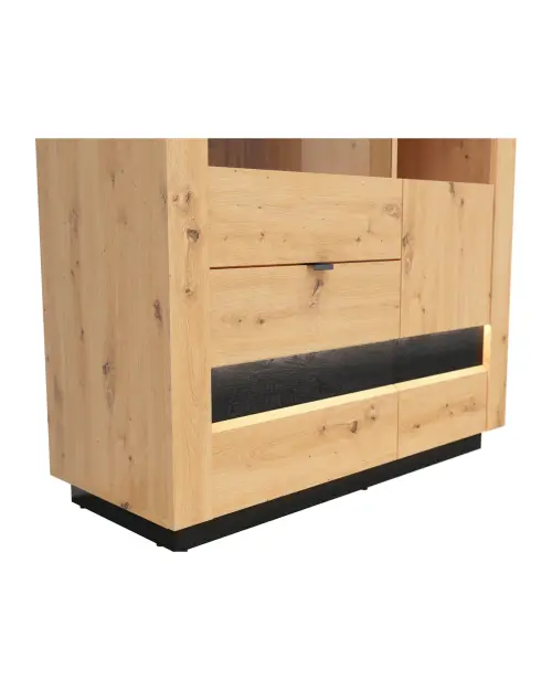 Vitrina Ostia 101 cm con 2 puertas y 2 cajones roble artisan