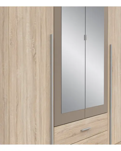 Armario de cuatro puertas Kredo 181 cm con espejo y cajones roble sonoma