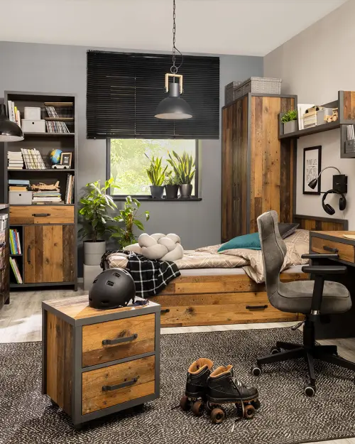 Estantería Weston 120 cm con 3 puertas, cajón y 4 estantes pino old style