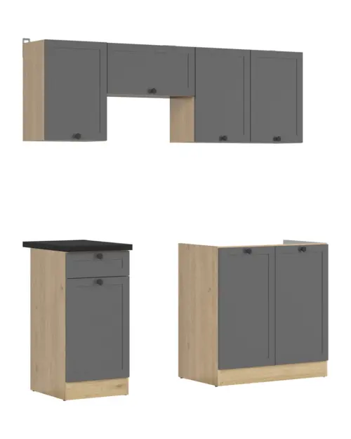 Conjunto de cocina Junona Line 180 cm grafito con encimera