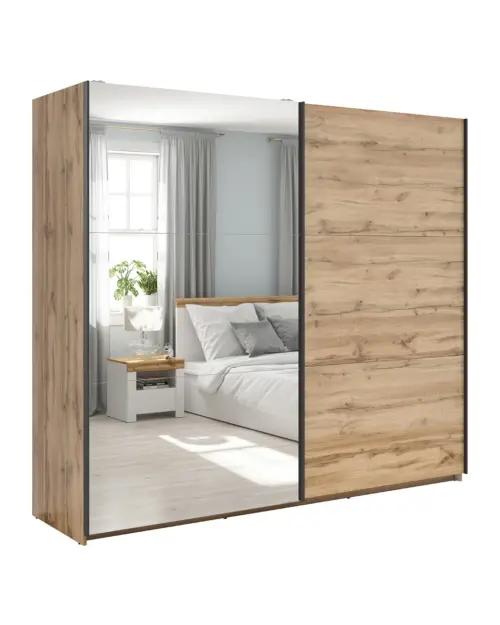 Armario de puertas correderas Tetrix 220 cm con espejo roble wotan
