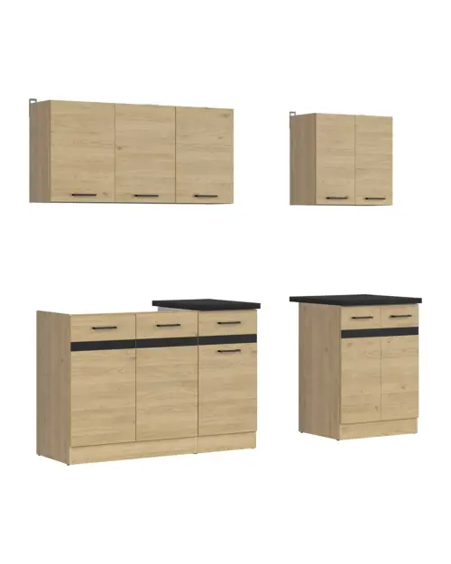 Conjunto de cocina Junona Line A 180 cm roble bernstein con encimera