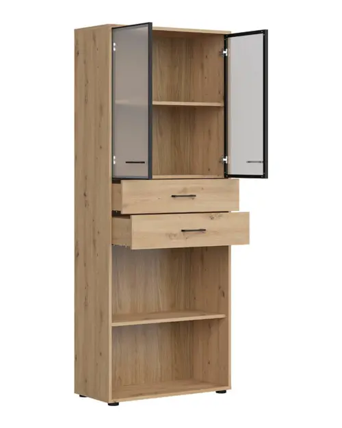 Estantería Space Office 80 cm con 2 puertas 2 cajones y 2 estantes roble artisan