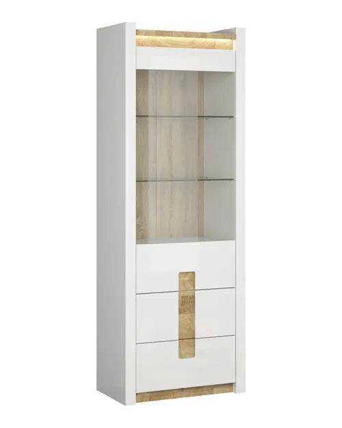 Vitrina Alameda 72 cm con puertas y 2 cajones blanco brillo