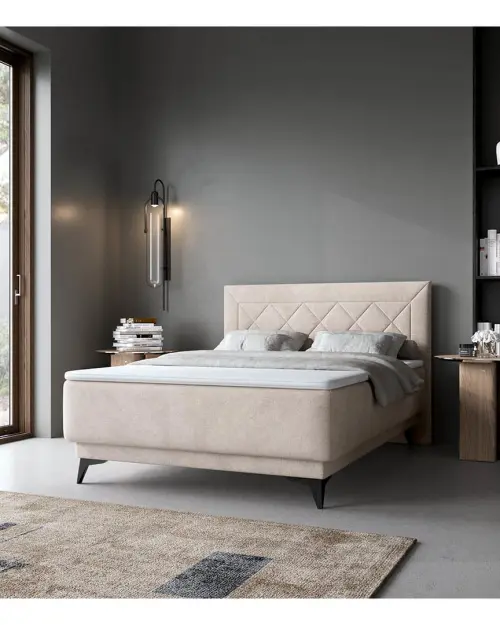 Łóżko kontynentalne Zalea 120x200 z pojemnikiem beżowe