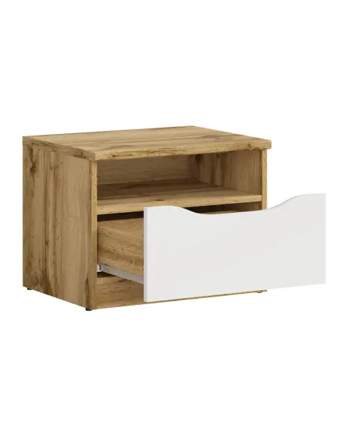 Mesita de noche Nuis 50 cm con cajón roble wotan/blanco brillo