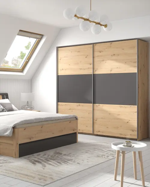 Cama Saturn 140x200 con 3 cajones roble artisan/grafito