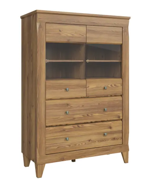 Vitrina Bergen 102 cm con 2 puertas y 2 cajones alerce sibiu dorado