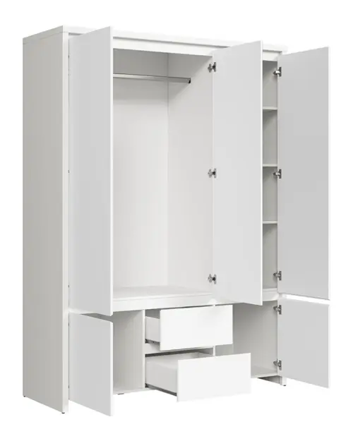 Armario de cinco puertas Kaspian 153 cm con espejo y cajones blanco