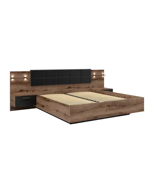 Conjunto Kassel cama 160 y mesitas de noche roble monastery/roble negro