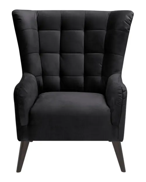 Sillón orejero Casey de terciopelo negro