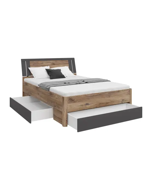 Cama Saturn 140x200 con 3 cajones roble flagstaff oscuro/grafito