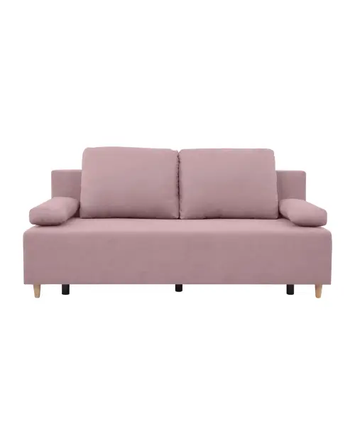 Trzyosobowa sofa z funkcją spania Sun z pojemnikiem na pościel, różowa