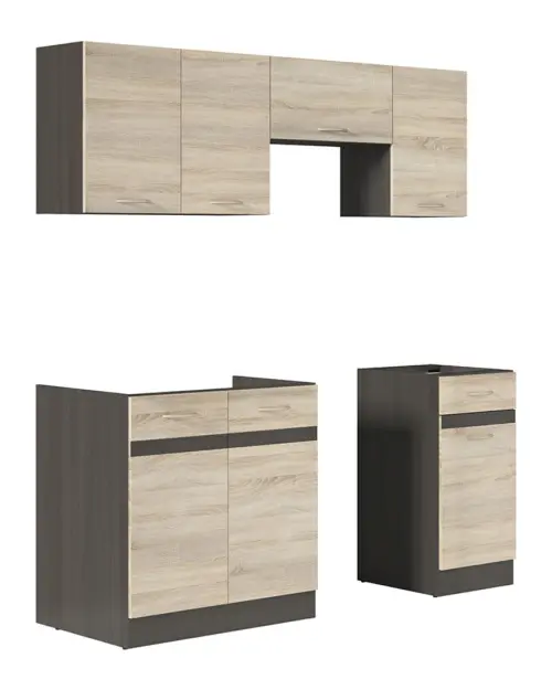 Conjunto de cocina Junona Line 180 cm roble sonoma con encimera