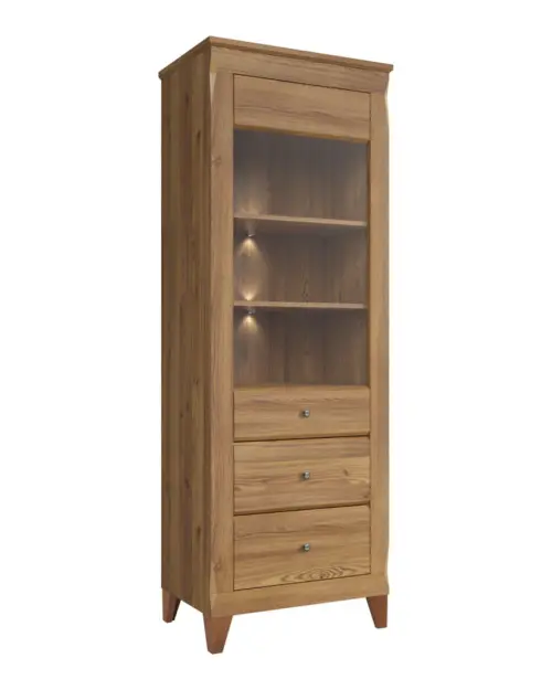 Vitrina Bergen 72 cm con puertas y 2 cajones alerce sibiu dorado
