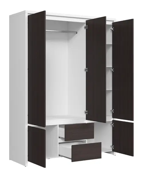 Armario de cinco puertas Kaspian 153 cm con espejo y cajones blanco/wenge