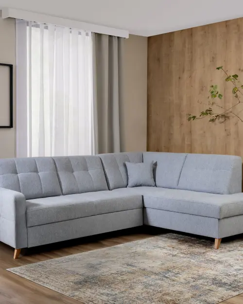 Sofá rinconera derecho Lars con función cama y arcón gris