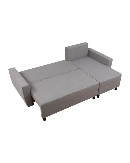 Sofá rinconera universal Malin convertible con arcón tela trenzada gris