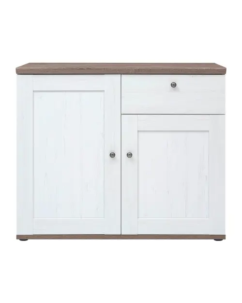 Cómoda Stockholm 103 cm con 2 puertas y un cajón pino andersen blanco/roble sonoma oscuro