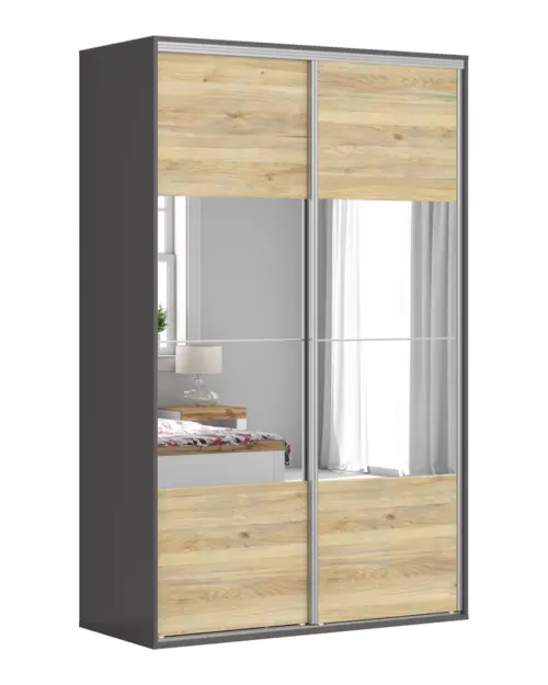Sliding wardrobe Flex 150 cm with mirror graphite/mauvella oak