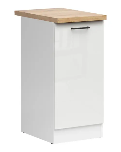 Armario de cocina inferior Junona Line 40 cm izquierda brillo tiza con encimera