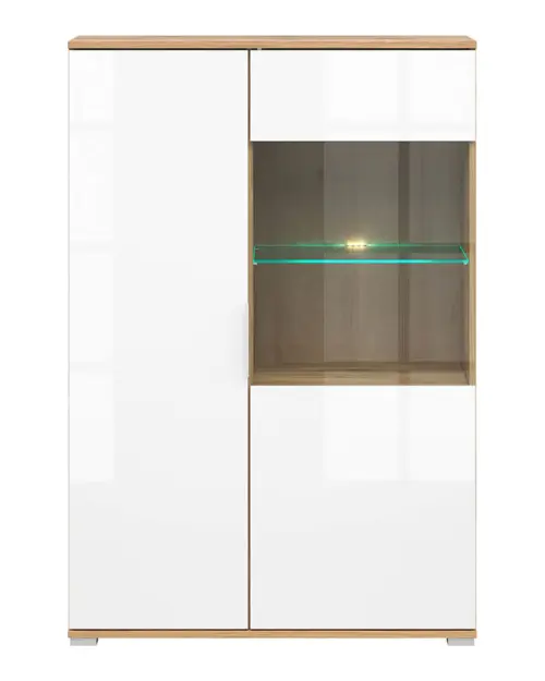 Vitrina Zele 90 cm con 2 puertas roble wotan/blanco brillo