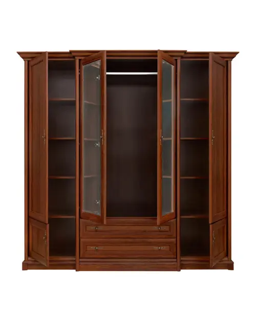 Armario de seis puertas Kent 227 cm con espejo y cajones castaño