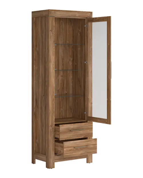 Vitrina Gent 68 cm con puertas y 2 cajones roble stirling