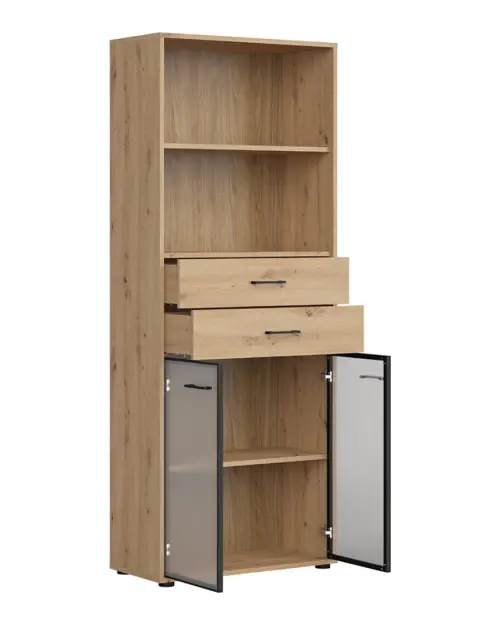 Estantería Space Office 80 cm con 2 puertas 2 cajones y 2 estantes roble artisan