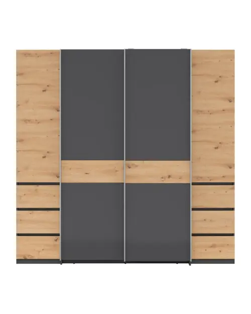 Sliding wardrobe Fabio 215 cm with drawers graphite/artisan oak