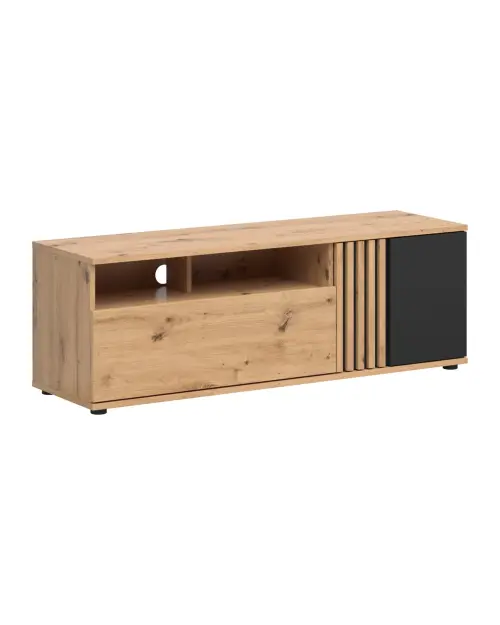 Mueble TV Vabres 135 cm con puertas y cajón roble artisan listones