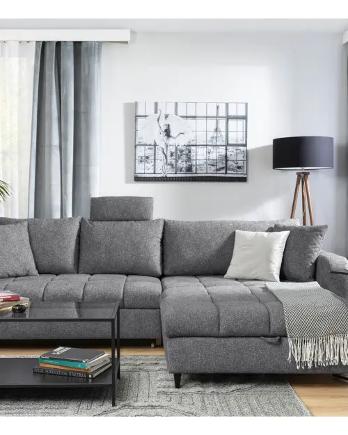 Sofá rinconera universal Twist New desplegable con arcón gris