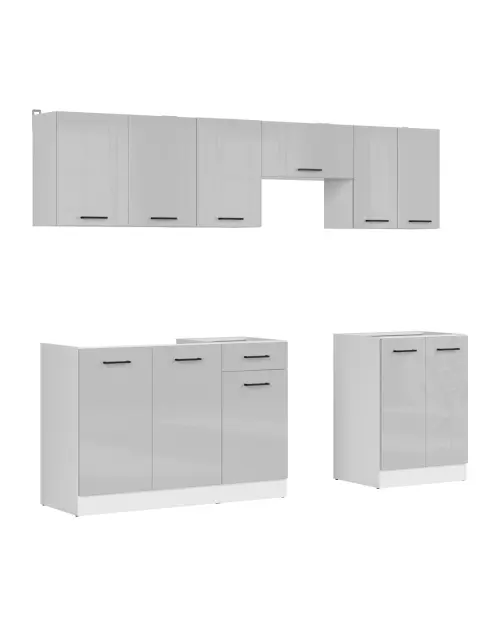 Conjunto de cocina Junona Line 240 cm gris claro brillo sin encimera