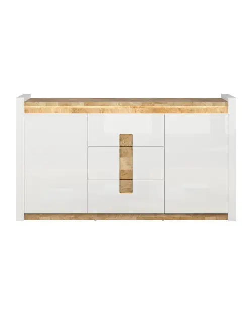 Cómoda Alameda 172 cm con 2 puertas y 3 cajones roble westminster/blanco brillo