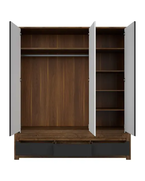 Трехдверный шкаф Ruso 178 см с ящиками дуб април/черный мат