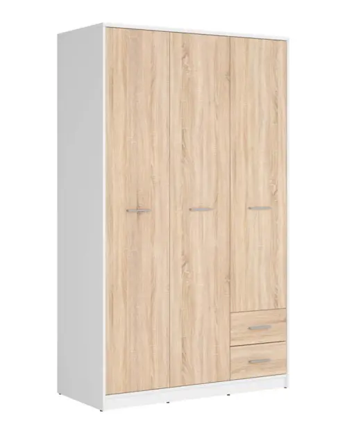 Armario de tres puertas Nepo Plus 118 cm con cajones blanco/roble sonoma