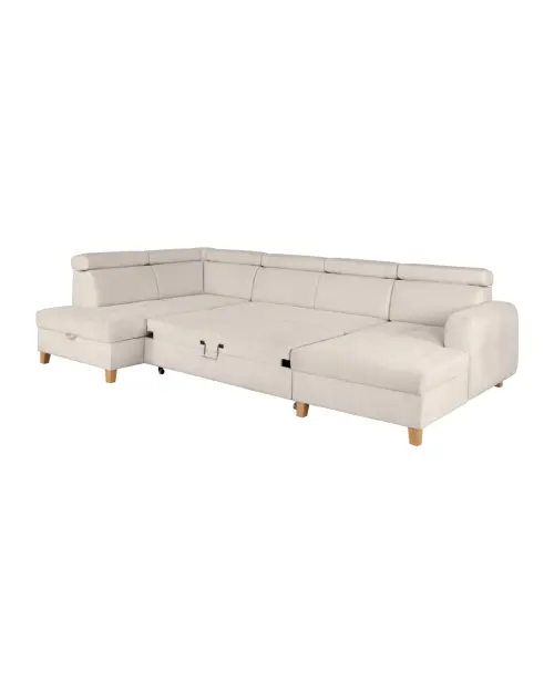Sofá rinconera izquierda Saragossa convertible de chenilla beige