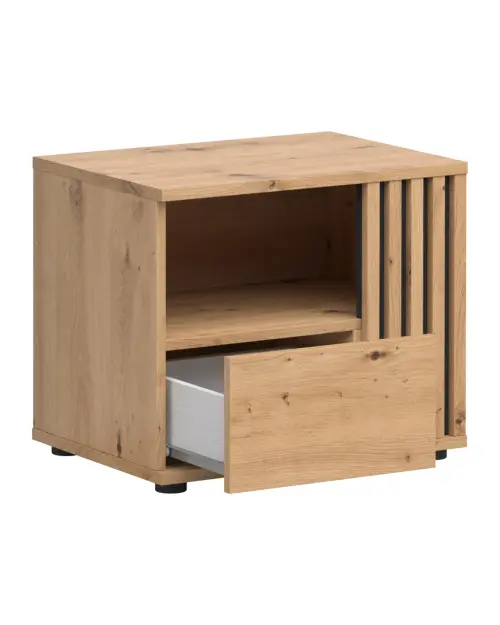 Mesita de noche Vabres 55 cm derecha con cajón roble artisan listones
