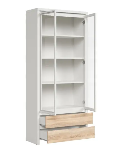 Вітрина Kaspian 90 см з 2 дверцятами та 2 шухлядами білий/дуб сонома