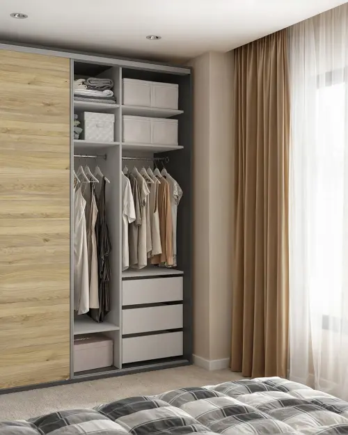 Sliding wardrobe Flex 200 cm with mirror graphite/mauvella oak
