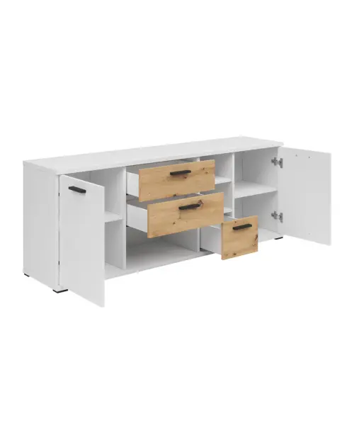 Cómoda Homeland 155 cm con 2 puertas y 3 cajones blanco/roble artisan