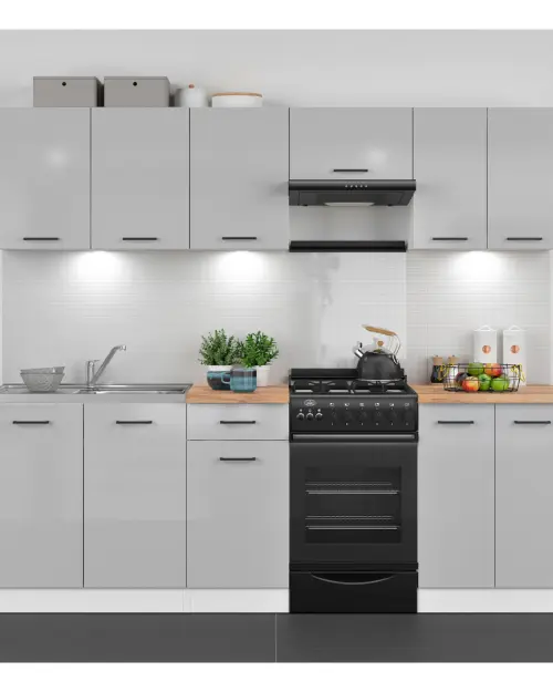 Conjunto de cocina Junona Line 240 cm gris claro brillo con encimera