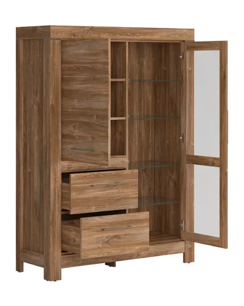 Vitrina Gent 115 cm con 2 puertas y 2 cajones roble stirling