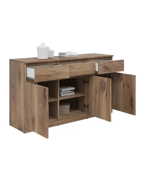 Cómoda Saturn 135 cm con 3 puertas y 3 cajones roble flagstaff oscuro