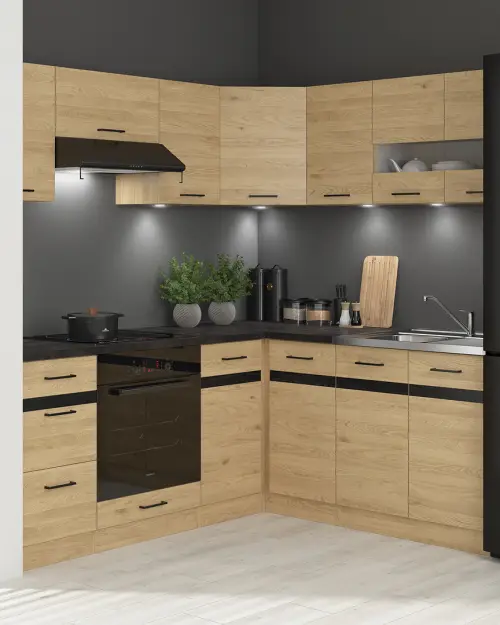 Conjunto de cocina rinconera Junona Line 200x180 izquierdo roble bernstein sin encimera