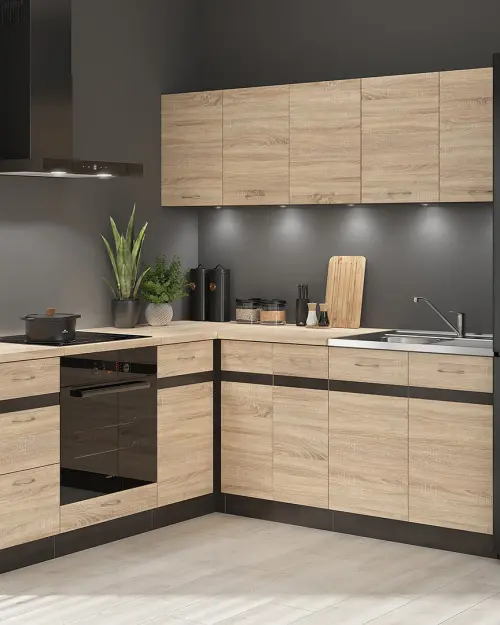 Conjunto de cocina de rincón Junona Line 200x200 derecho roble sonoma con encimera