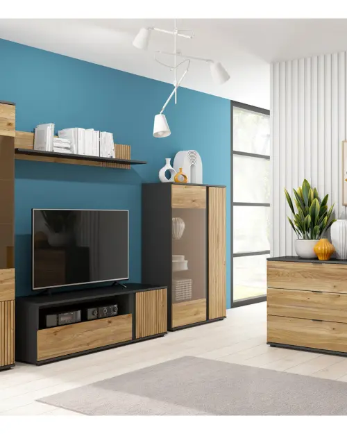 Estantería Luen 57 cm con puertas y cajón roble tegola/roble mauvella